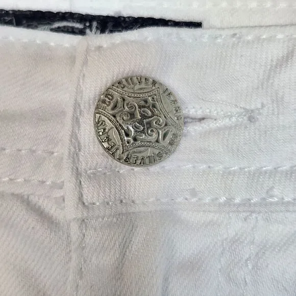 Vintage White Lace Print Distressed Aiko Low Rise Denim Shorts - Size 28 - Picture 7 of 9